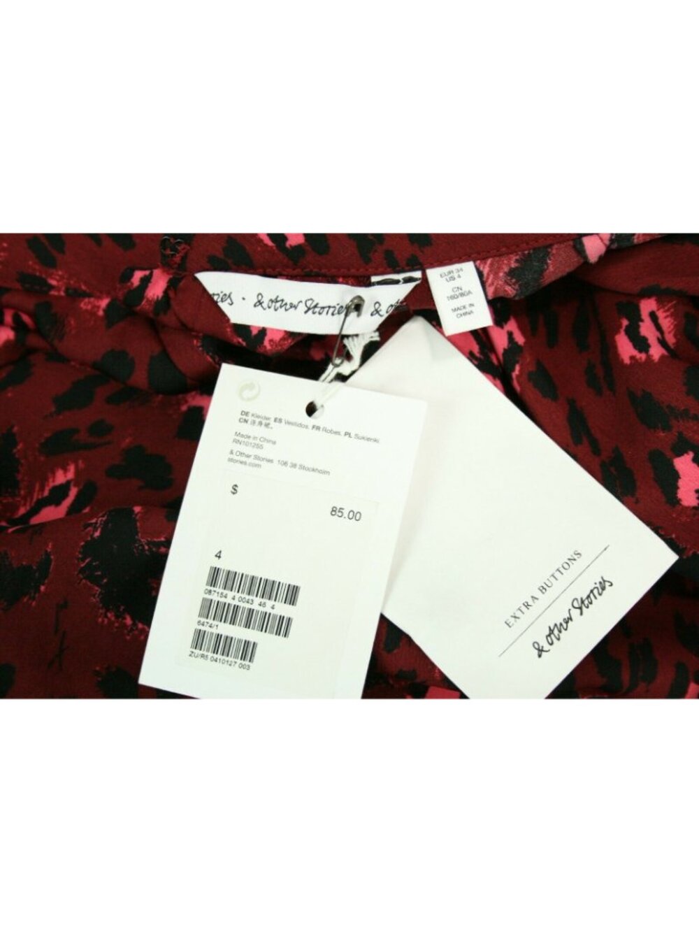 & Other Stories Womens  sz 4 Dress Long sleeve Button up $85 Red Leopard print - Picture 7 of 7